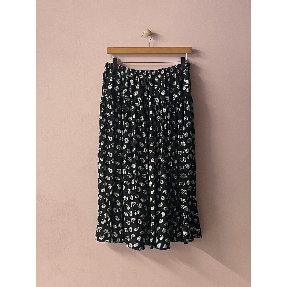 Vintage Clio Petites Black Floral Print Midi Skirt Size L